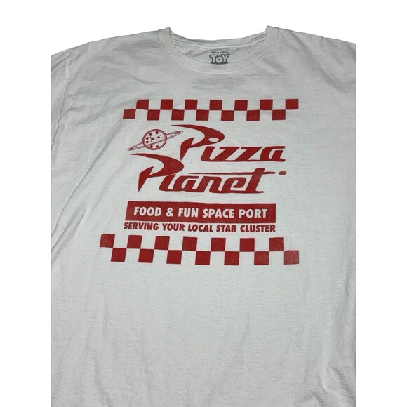 Toy Story Adult LARGE Disney Pixar Pizza Planet‎ Red Graphic Print White T-Shirt - Picture 5 of 7